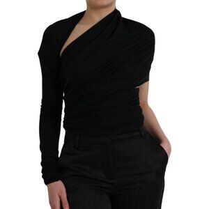 Dolce & Gabbana Black Wool Cutout Asymmetric Long Sleeve Top IT3
